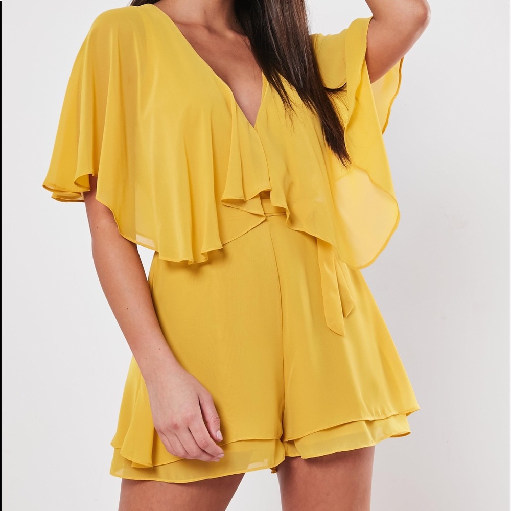Mustard Cape Sleeve Romper